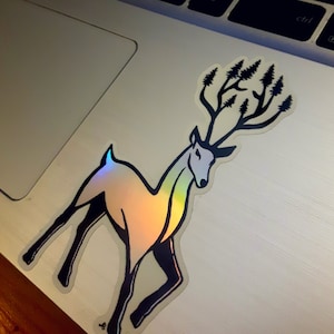 Holografische Sticker - Magische Herten van het Bos - Pen en Inkt Illustratie