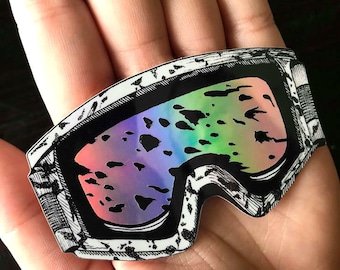 Holographic Sticker - Muddy MTB Moto Goggles - Pen and Ink Illustration