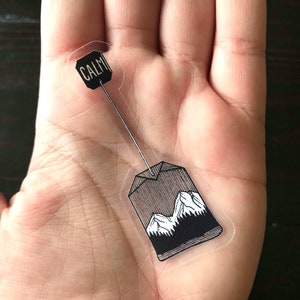 Partial Clear Sticker - Mountain Calm Tea - Pen and ink illustration