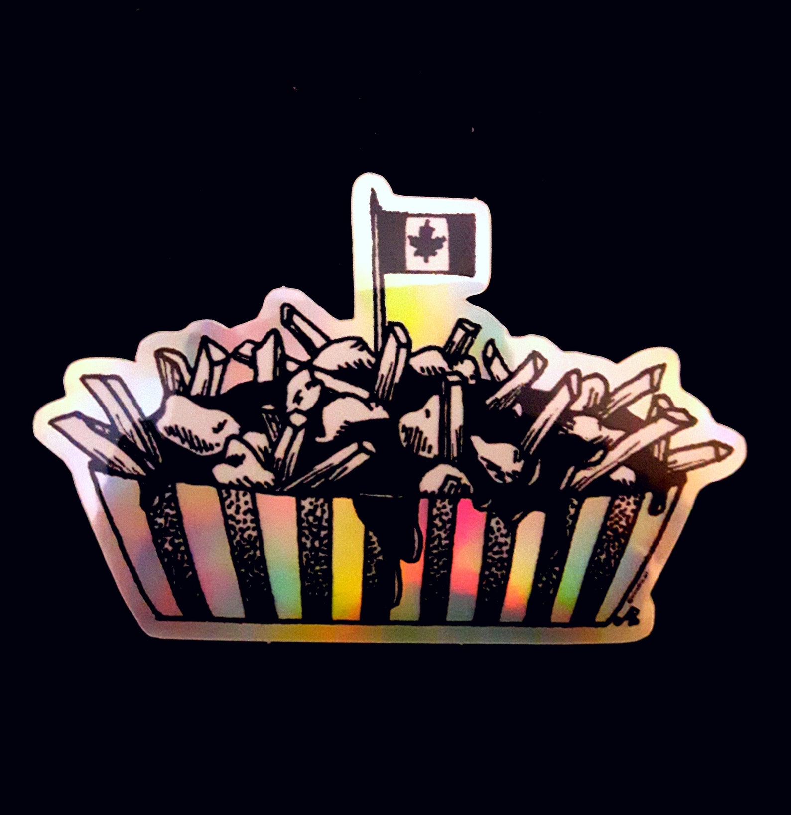 Holographic Sticker Canada Flag on Poutine Canadian Pen Etsy Canada