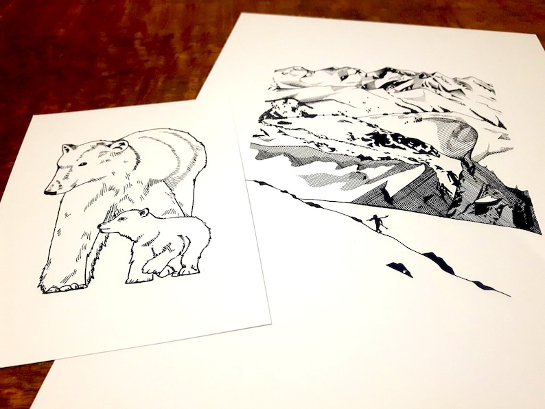 Print Mother & Cub Polar Bear Pen and Ink Illustration Etsy Australia