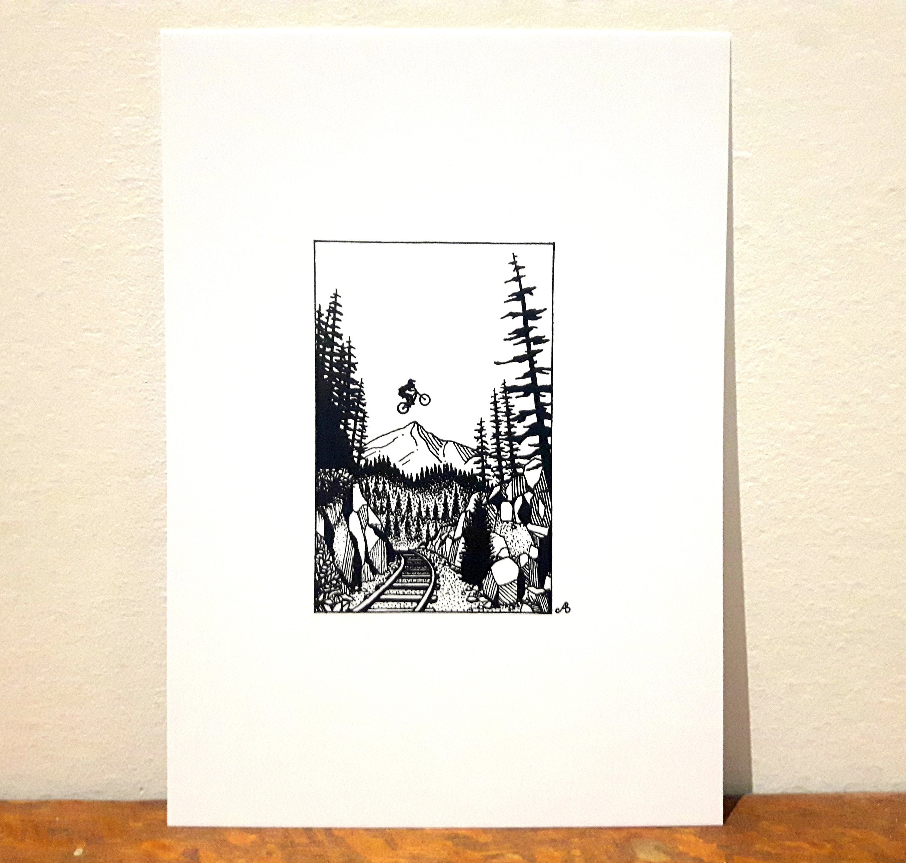 Print - Pemberton Train Gap - Downhill MTB Pen and Ink Illustration