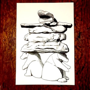 Original desenhado à mão - Urso Polar Inukshuk, Winnipeg Manitoba - Ilustração com caneta e tinta
