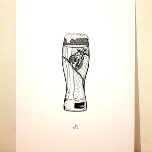 Print - Downhill MTB Beer - Pen and Ink Illustration