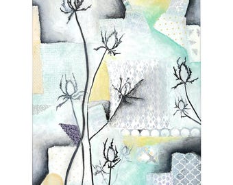 Botanical Art Print titled Teasel: Colorful Plant Wall Decor