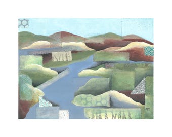 Lámina artística titulada Río: Paisaje colorido para decoración de pared