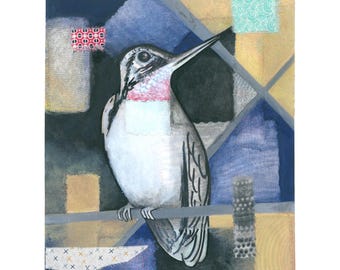 Hummingbird Art Print: Colorful, Whimsical Bird Illustration