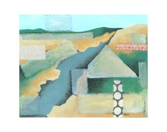 Lámina artística titulada Stream: Decoración de pared con paisaje colorido