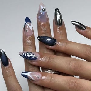 Hand Drawn Press On Nails: Custom Gel Faux Acrylic Nails