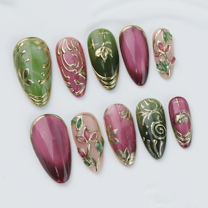 Hand-Painted Press On Nails: Custom Faux Acrylic Gel Nails。gift for her image 2