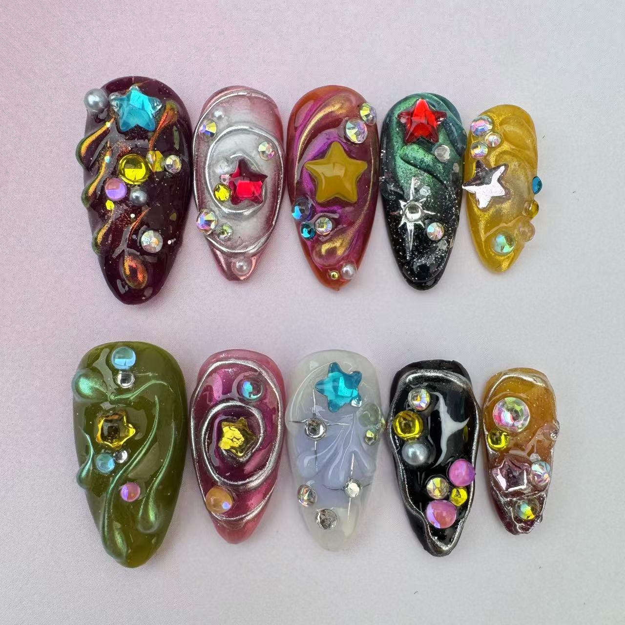 Handmade Star Press On Nails: Custom Faux Acrylic Gel Nails