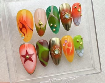 Handmade Press On Nails: Custom Gel Faux Acrylic Nails