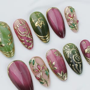 Hand-Painted Press On Nails: Custom Faux Acrylic Gel Nails。gift for her image 8