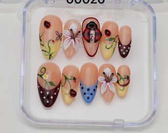 handmade Custom Press On Nails: Long Almond, Party Wedding Nails