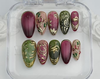 Malowane ręcznie paznokcie żelowe: spersonalizowane sztuczne paznokcie akrylowe. Prezent dla niej