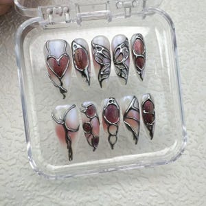 Hand Drawn Press On Nails: Custom Faux Acrylic Gel Nails