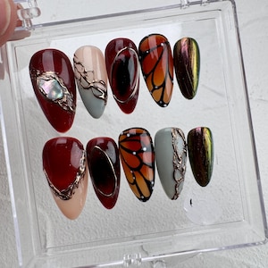 Handmade Cat&#39;s Eye Press On Nails: Custom Faux Acrylic Gel Nails