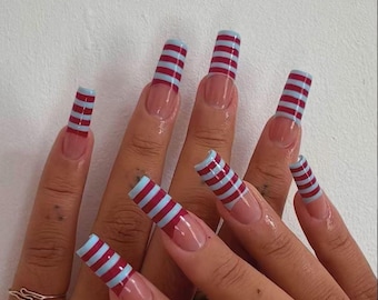 Uñas francesas a rayas: Diseño personalizado de estrella // Uñas con brillo / Uñas brillantes / Uñas marrones / Uñas de estrella / Uñas cromadas doradas 3D / regalo para ella