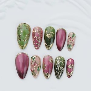 Hand-Painted Press On Nails: Custom Faux Acrylic Gel Nails。gift for her image 5