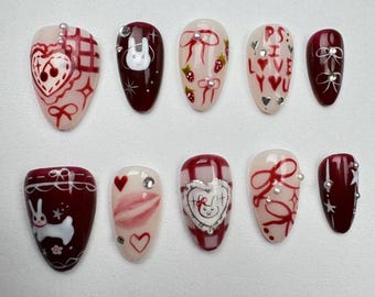 Hand Drawn Press On Nails: Custom Gel Nail Art