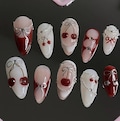 Handmade Cherry Bow Press On Nails: Custom Gel Faux Acrylic Nails