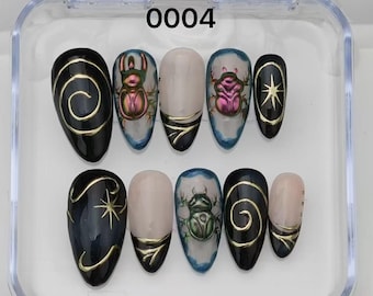 handmade Custom Press On Nails: Long Almond, Party Wedding Nails
