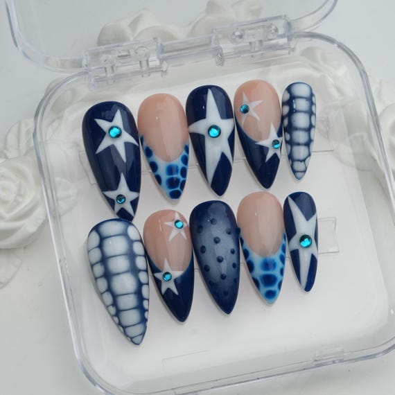 Star nail/Colorful cat eye nails/Handmade Gel Press On Nails: Custom Starburst Design