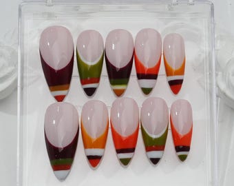 Uñas francesas a rayas: Diseño personalizado de estrella // Uñas con brillo / Uñas brillantes / Uñas marrones / Uñas de estrella / Uñas cromadas doradas 3D / regalo para ella