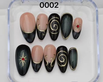 handmade Custom Press On Nails: Long Almond, Party Wedding Nails