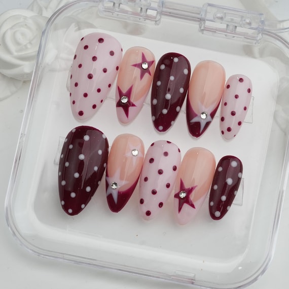 Colorful cat eye nails/Handmade Gel Press On Nails: Custom Starburst Design