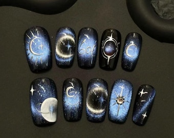 Cat&#39;s Eye Love nails\Hand drawn nails\Gift Nails \custom press on nails\hand made Press on Nails\Faux Acrylic Nails\Gel Nails\Press on Nails
