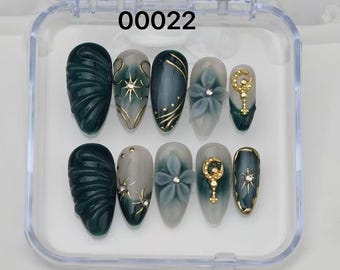 handmade Custom Press On Nails: Long Almond, Party Wedding Nails