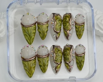 Diseño personalizado de Starburst // Uñas con brillo/Uñas brillantes/Uñas marrones/Uñas de estrella/Uñas cromadas doradas 3D/Regalo para ella/Uñas de flores 3D: