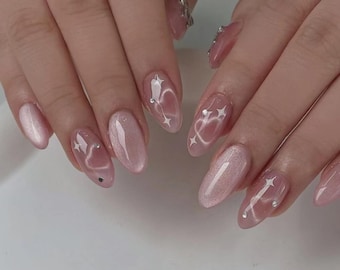 Cat&#39;s Eye Love nails\Hand drawn nails\Gift Nails \custom press on nails\hand made Press on Nails\Faux Acrylic Nails\Gel Nails\Press on Nails