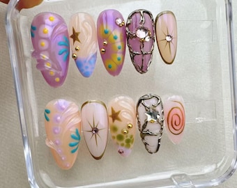 Handmade Press On Nails: Custom Gel Faux Acrylic Nails