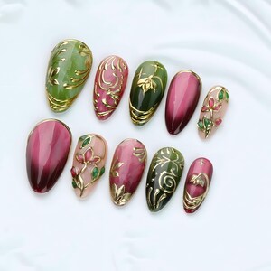 Hand-Painted Press On Nails: Custom Faux Acrylic Gel Nails。gift for her image 4