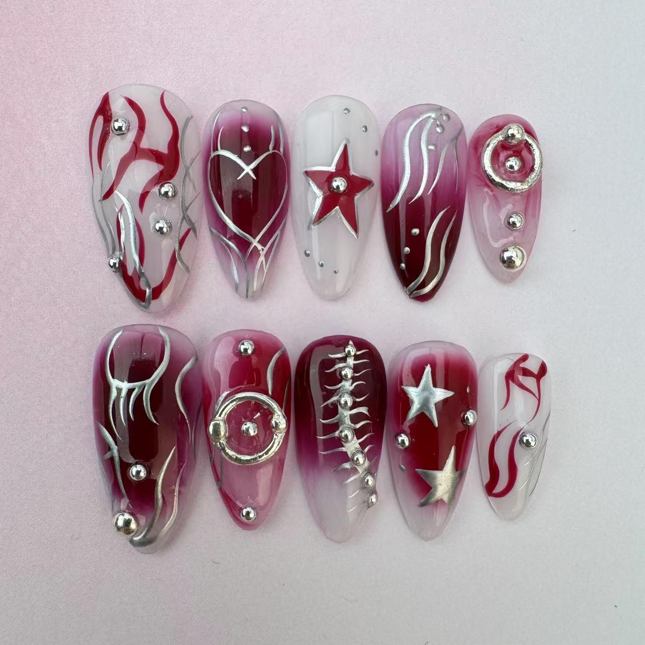 Hand drawn nails\Gift Nails \custom press on nails\hand made Press on Nails\Faux Acrylic Nails\Gel Nails\Press on Nails