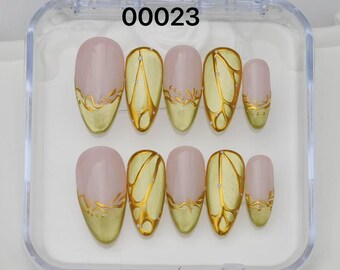 handmade Custom Press On Nails: Long Almond, Party Wedding Nails