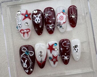 Handmade Press On Nails: Custom Gel Faux Acrylic Nails