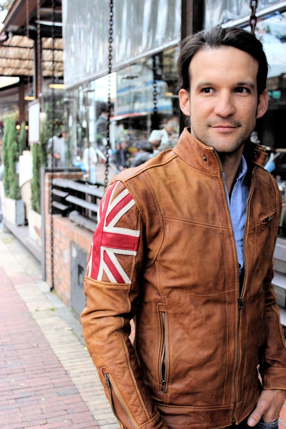 UNION JACK Leather Jacket Brown Cognac 