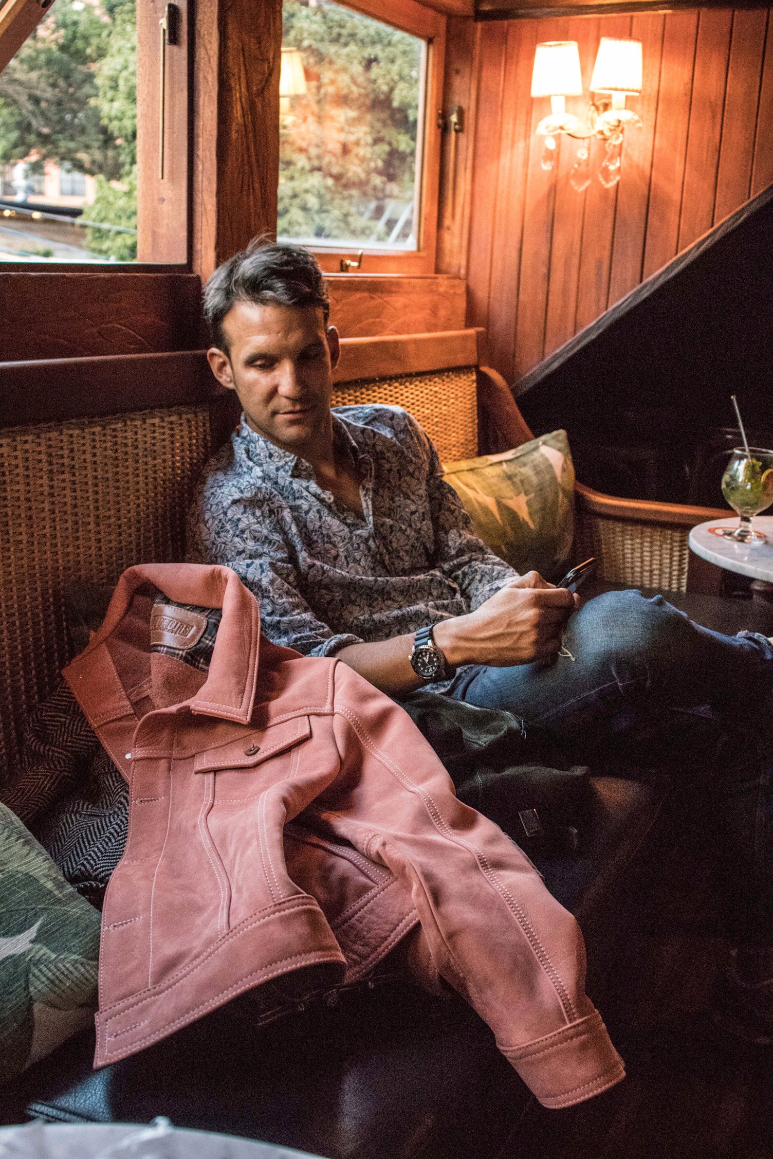 Mens pink trucker jacket Clearance