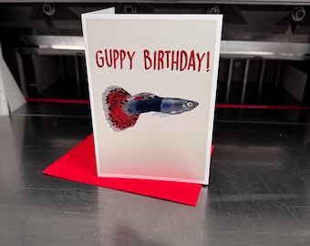 Guppy / feliz cumpleaños / tarjeta / regalo / pecera / acuario / cuidado de peces / tarjeta de cumpleaños / tarjeta de felicitación