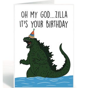 verjaardagskaart / wenskaart / dierenkunst / dinosaurus / Godzilla / handgemaakte kaart / cadeau / fijne verjaardag