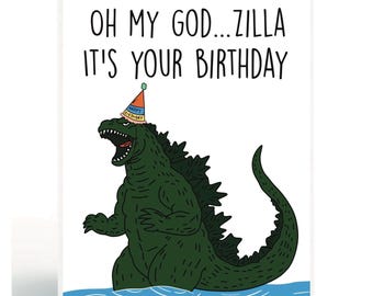 Geburtstagskarte / Grußkarte / Tierkunst / Dinosaurier / Godzilla / handgemachte Karte / Geschenk / Happy Birthday