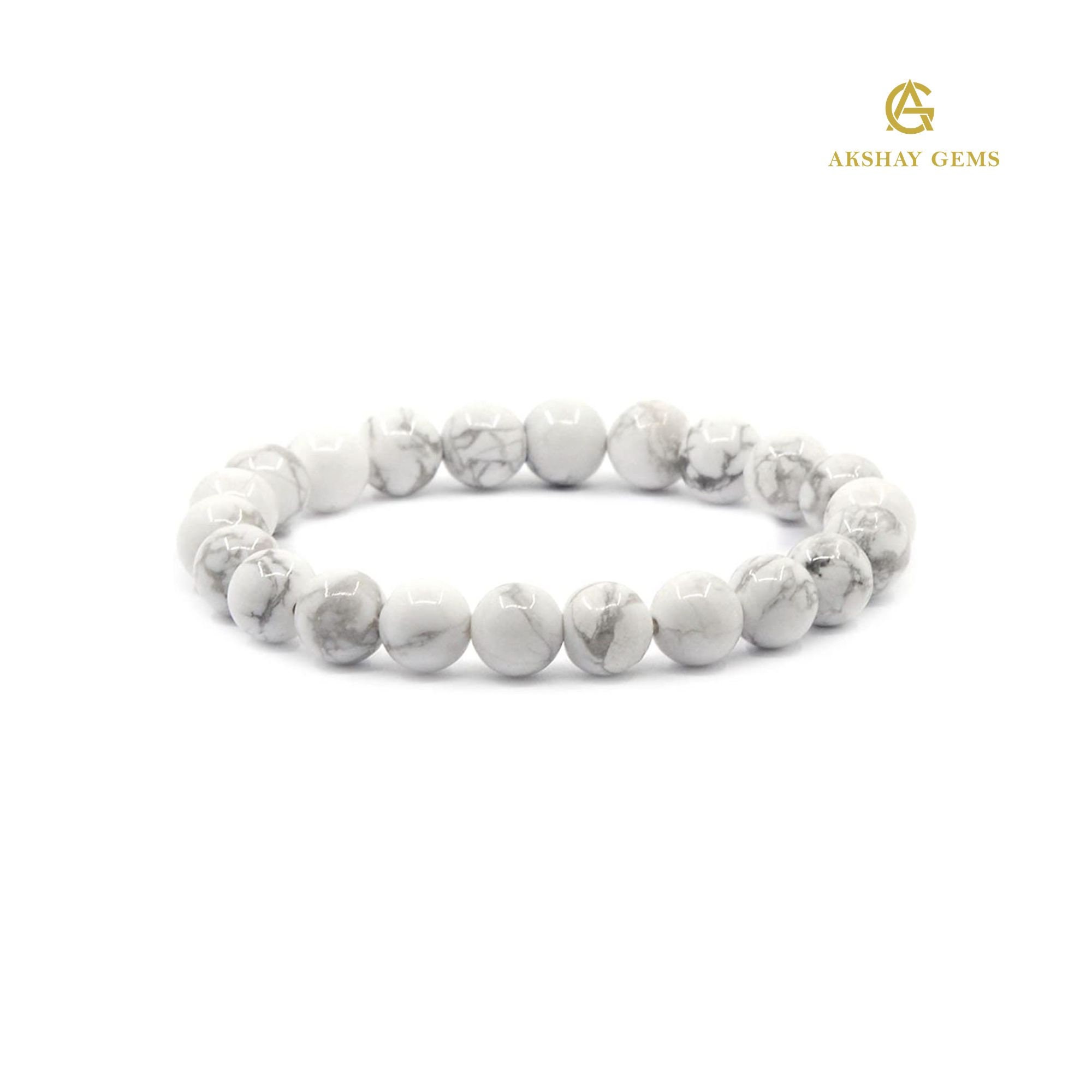 Grade A++ White Howlite Crystal Bead Bracelet 8mm, Genuine Gemstone Bracelet  | eBay