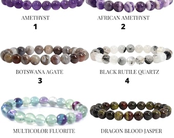 8mm Natural Gemstone Beads Bracelet, Handmade Men Women Stretchy Bracelet, Genuine Gemstone Round Beaded Healing Crystal Bracelet (7 Inches)