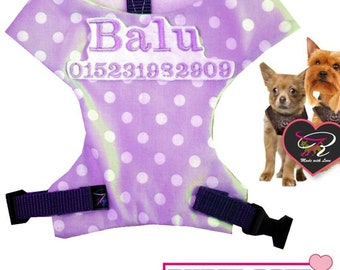 Dog Soft Harness with embroidery Name Hunde Softgeschirr für Chihuahua mit Namen Bestickt XXXS - XL