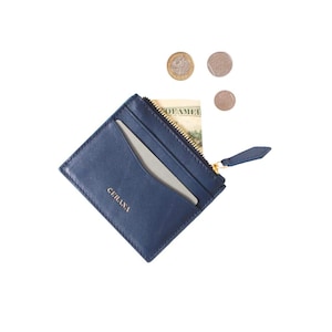 Navy Cardholder Woman // Portefeuille en cuir // Navy Leather Wallet // Slim Card Holder // Minimalist wallet // Navy // Monedero con cremallera