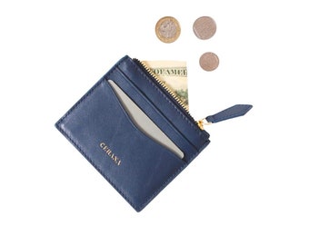 Navy Cardholder Woman // Portefeuille en cuir // Navy Leather Wallet // Slim Card Holder // Minimalist wallet // Navy // Zipped Coin Purse