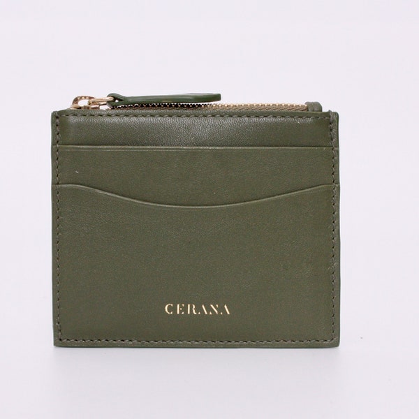 Leather Card Holder // Portefeuille en cuir // Leather Slim Wallet // Slim Card Holder // Minimalist wallet // Olive Coin Purse